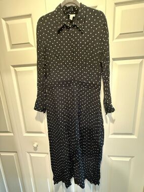 Topshop Black Long Sleeve Polka Dot Midi Dress